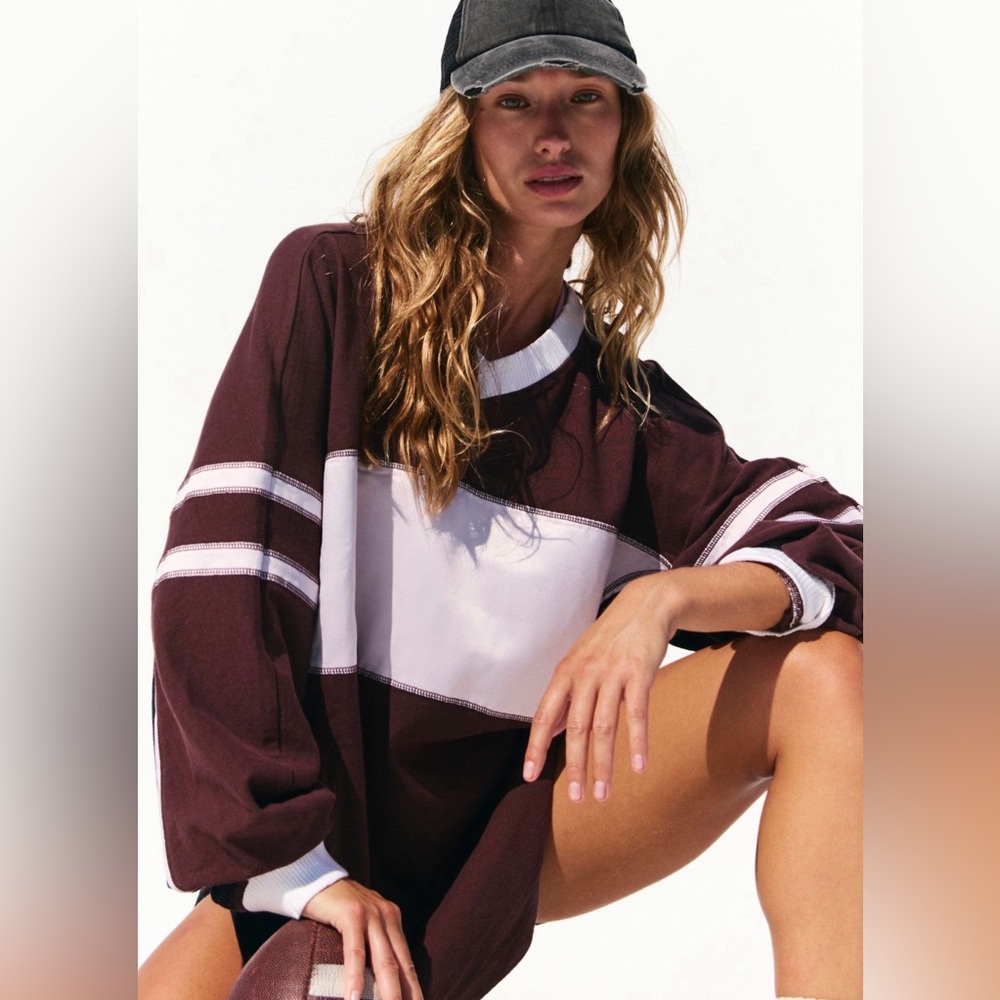 FP Movement by Free People Rugby Ready Layer Pullover in Dark Espresso NWT